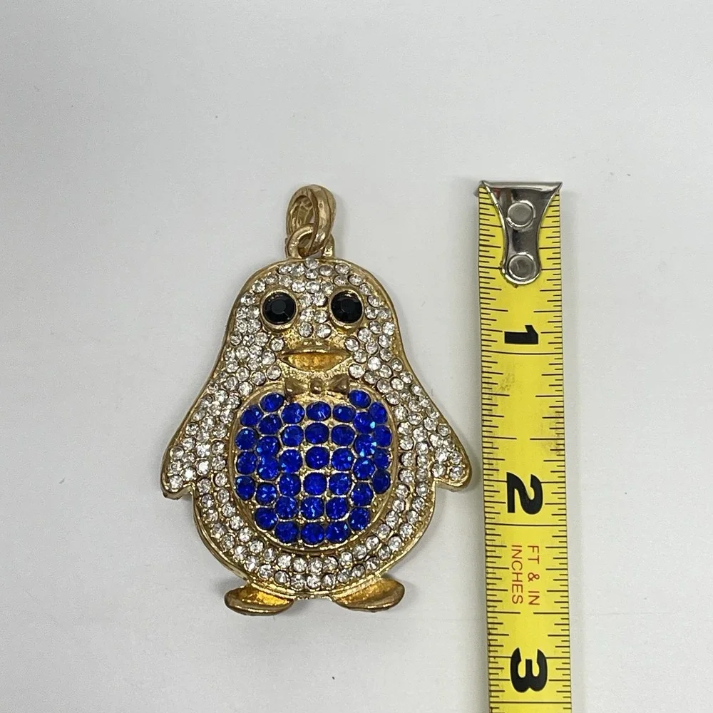 Penguin Keychain‎ Bag Charm Or Jewelry Pendant Gold Rhinestone Sparkly Bling